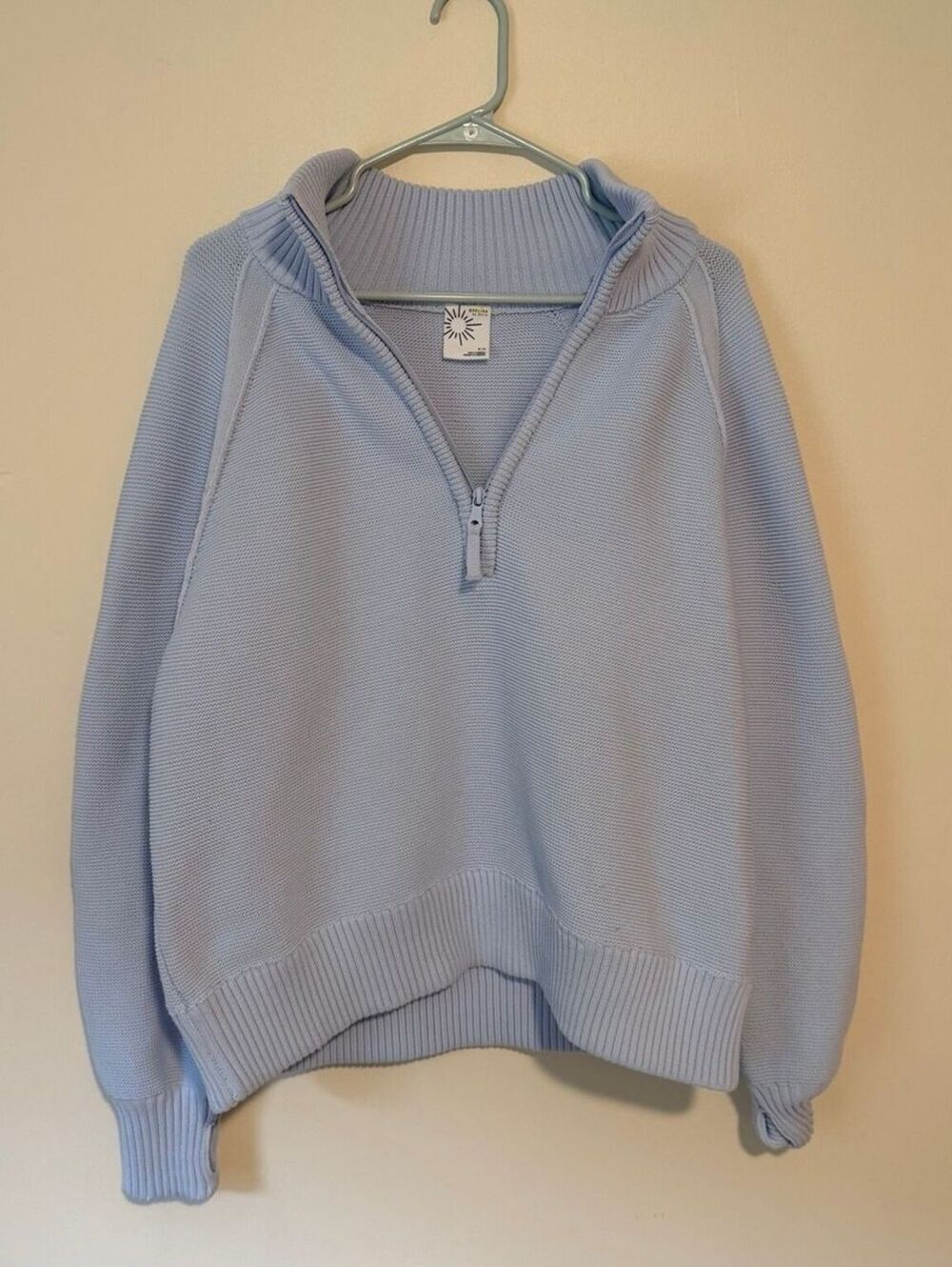 Aerie Offline Cool Down Oversized Quarter Zip Knit Pullover Powder Blue